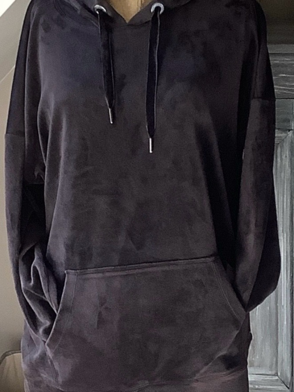Calvin Klein charcoal  strech Velvet-Hoodie Sweatshirt